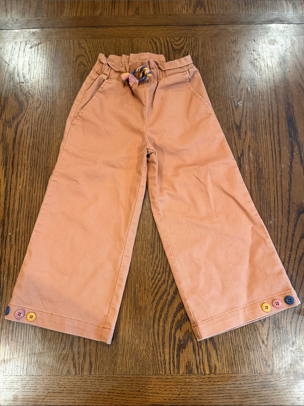 Matilda Jane Khaki Wide-Leg Pants with Multicolor Button Accents • pockets • 4